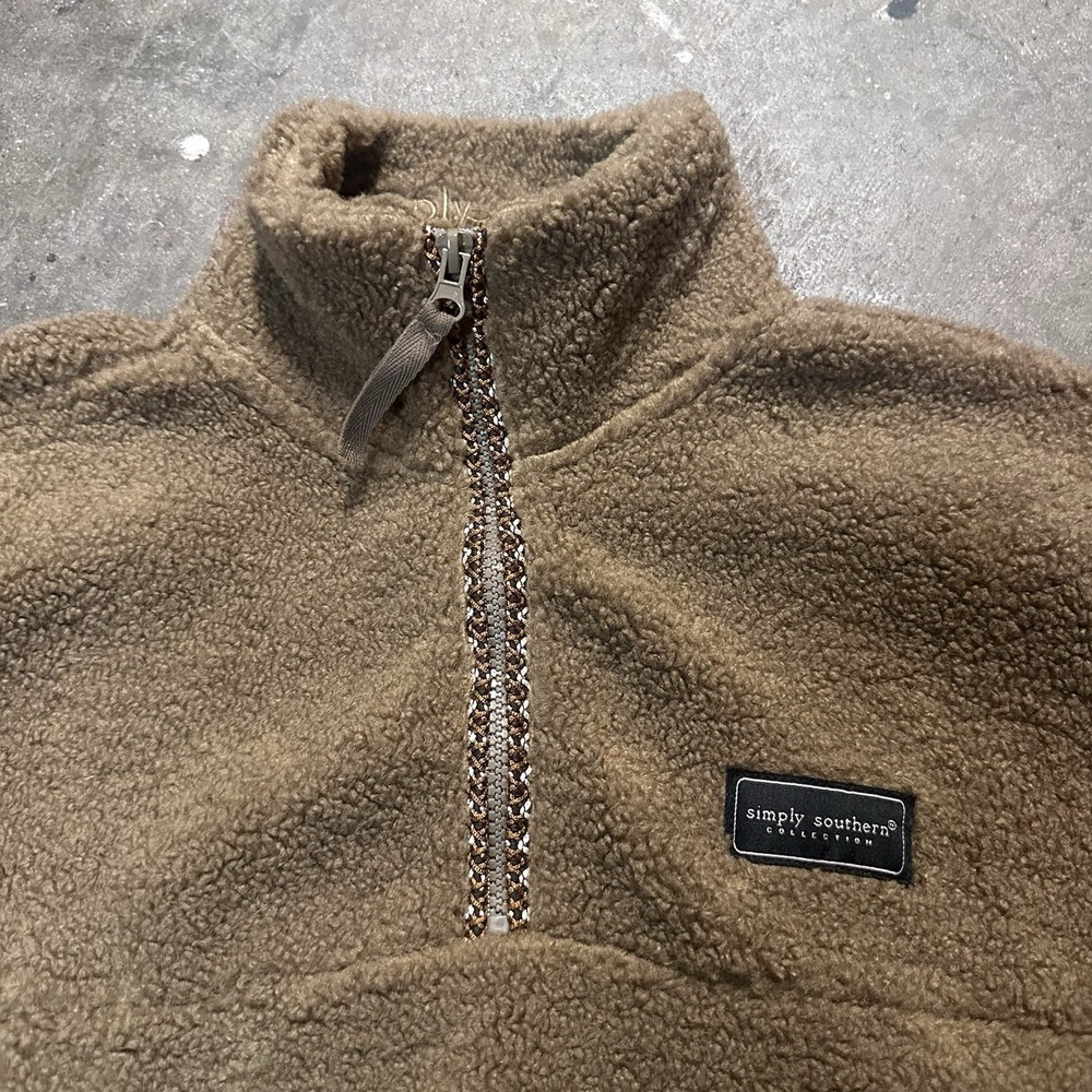 Simply Southern Sherpa Pullover Womens S Crop UGG Quarter Zip Brown Tasman NWT - Picture 5 of 8